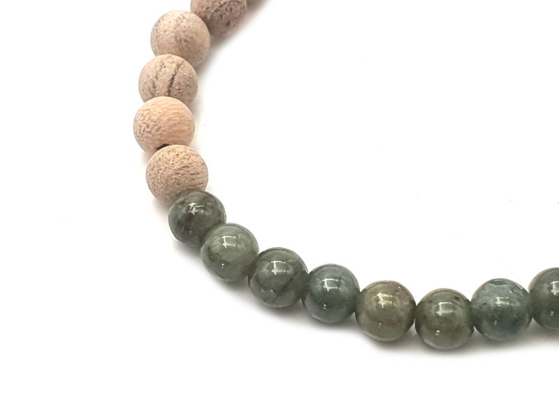 Jade and wood Bracelet - 6mm - Camphor and Dark Green Jade 2