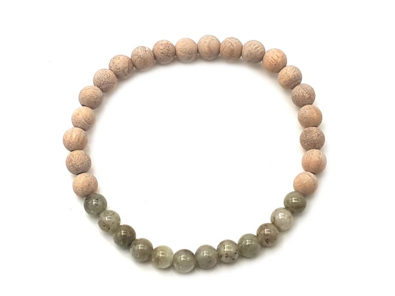 Jade and wood Bracelet - 6mm - Camphor and Green spotted jade 1