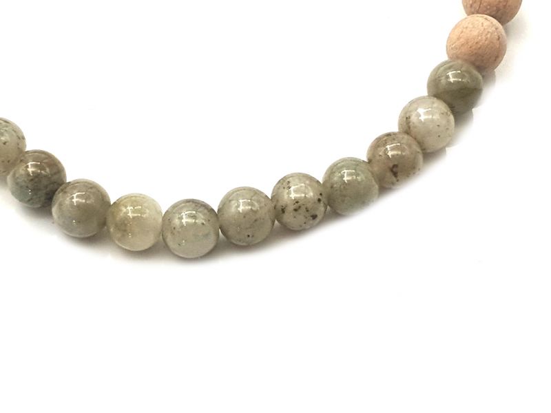 Jade and wood Bracelet - 6mm - Camphor and Green spotted jade 2