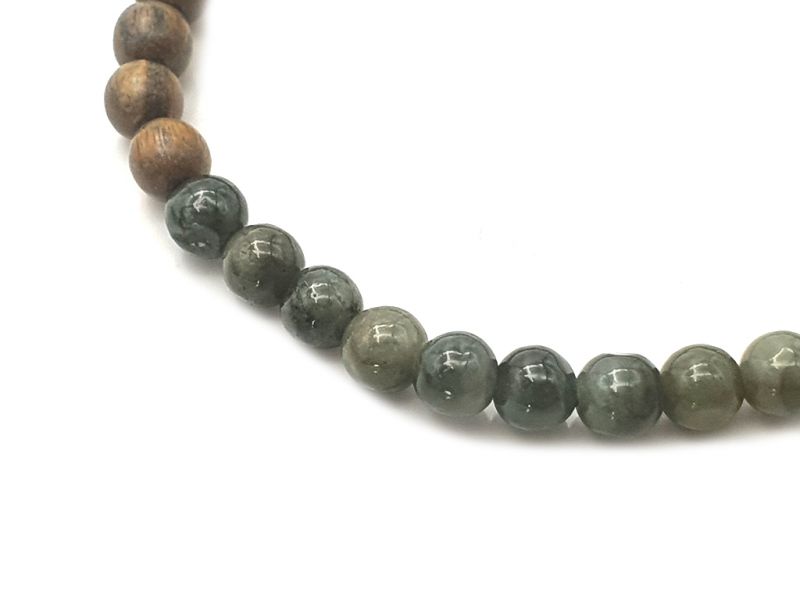 Jade and wood Bracelet - 6mm - Green sandalwood and imperial jade 2