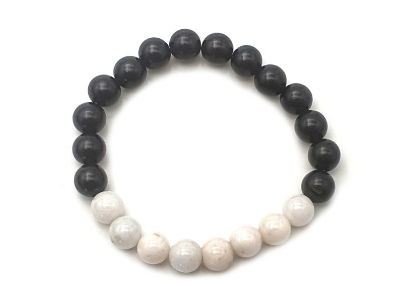 Jade and wood Bracelet - 8mm - Ebony and white jade 1