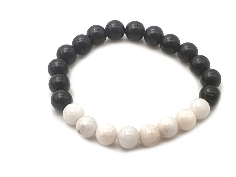 Jade and wood Bracelet - 8mm - Ebony and white jade 2