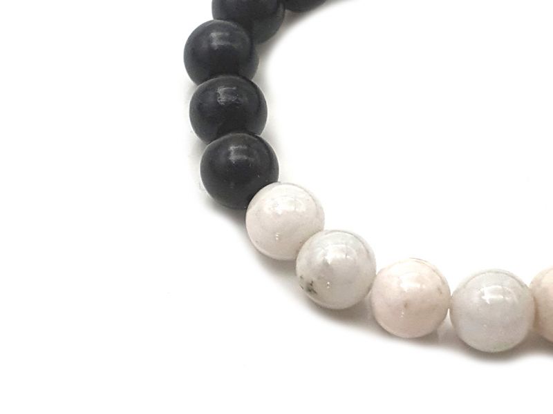 Jade and wood Bracelet - 8mm - Ebony and white jade 3