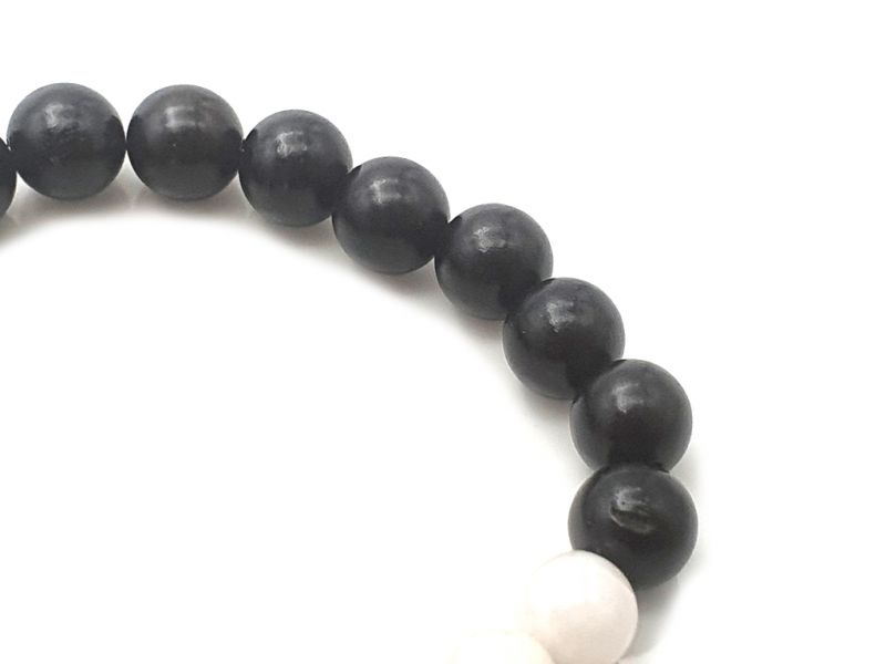 Jade and wood Bracelet - 8mm - Ebony and white jade 4