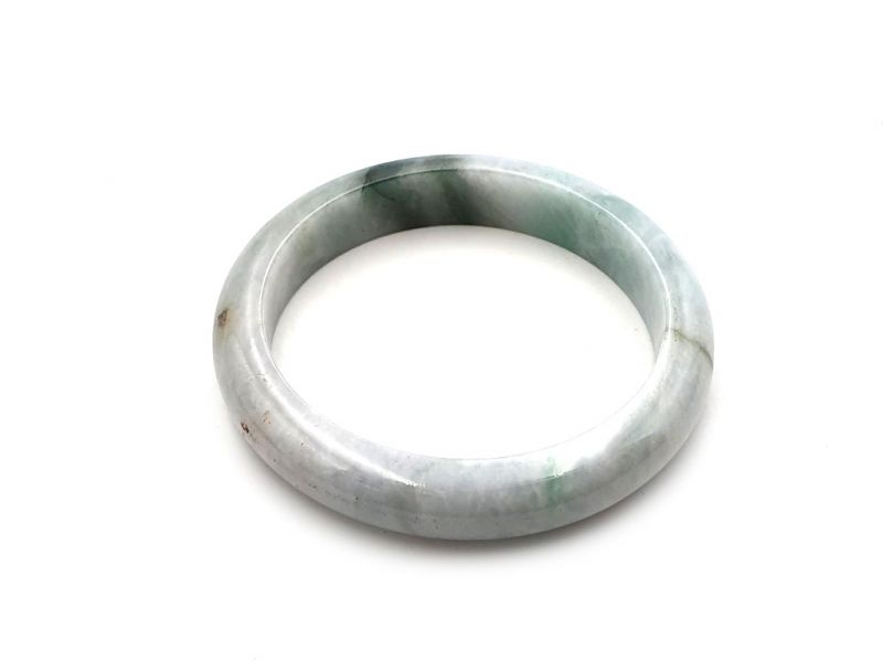 Jade-Armband Klasse A Weiß und gepunktetes Grün / Durchscheinend 4