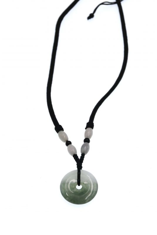 Jade Bi Pendant - Green and White 2