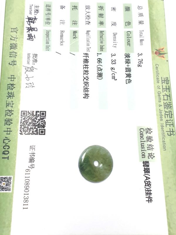 Jade Bi Pendant Small disc - translucent green 5