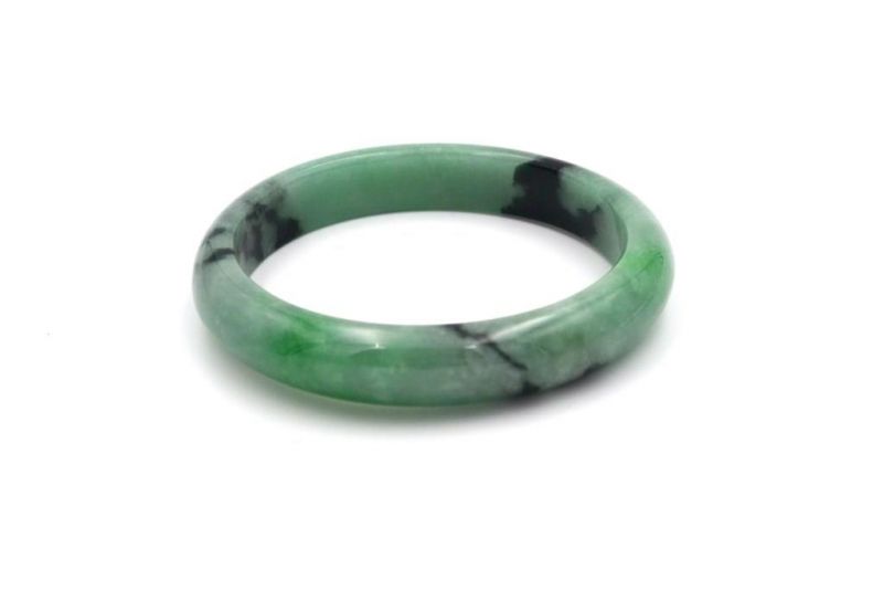 Jade Bracelet - Bangle Class A 5 8cm - Green spotted 3