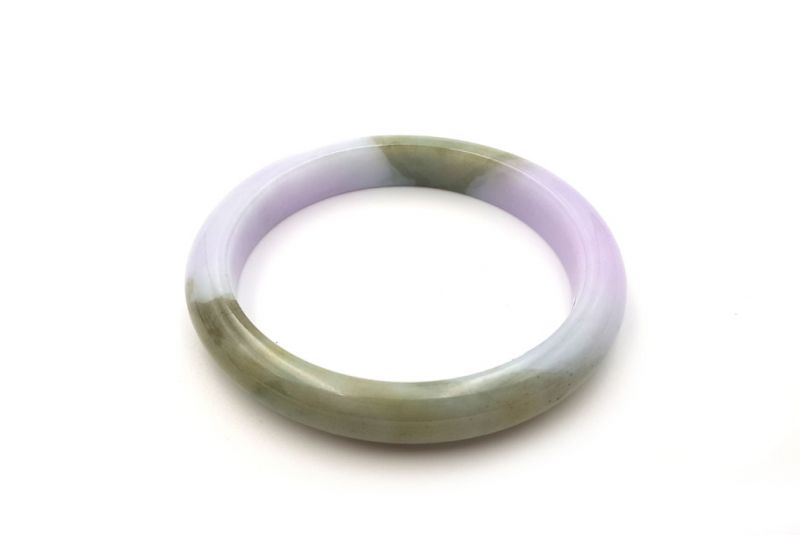 Jade Bracelet Bangle Class A - 5,50cm - White and green with brown highlights 1
