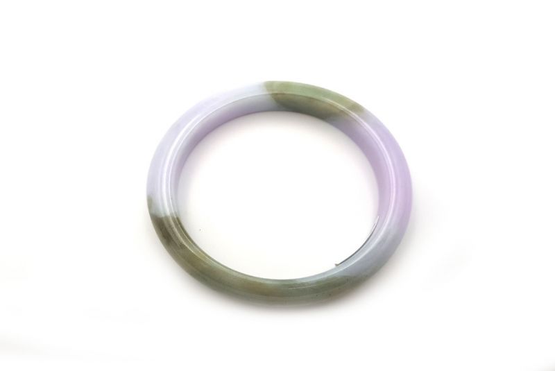 Jade Bracelet Bangle Class A - 5,50cm - White and green with brown highlights 2