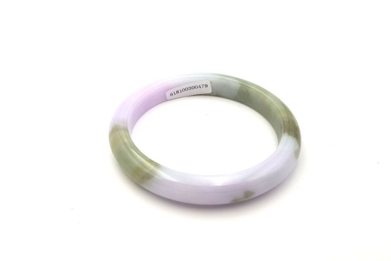 Jade Bracelet Bangle Class A - 5,50cm - White and green with brown highlights 3