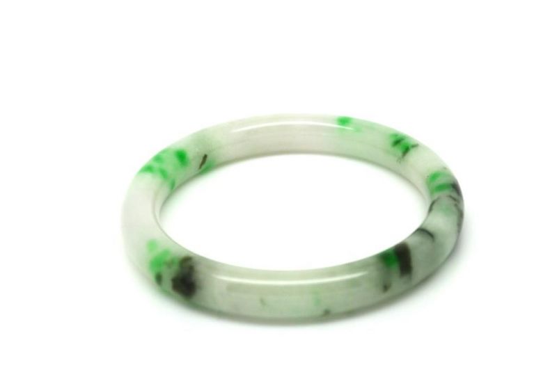 Jade Bracelet Bangle Class A White and Green spotted 5 9cm 2