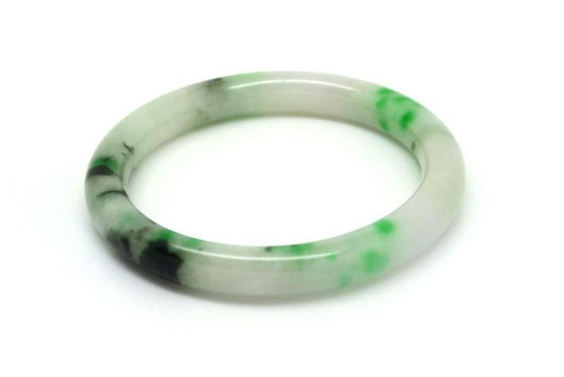 Jade Bracelet Bangle Class A White and Green spotted 5 9cm 4