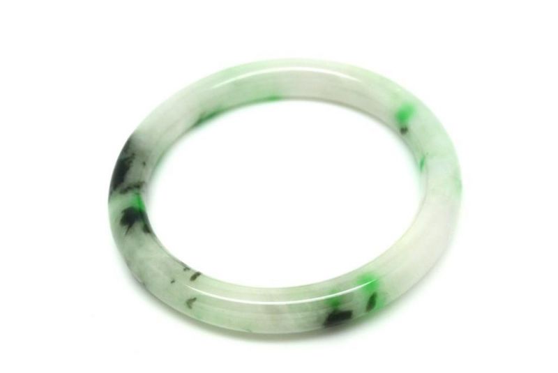 Jade Bracelet Bangle Class A White and Green spotted 5 9cm 5