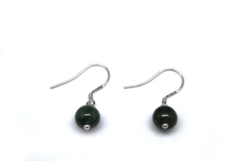 Jade Earrings - Green round bead 0.75cm 1