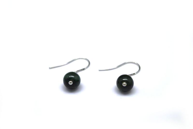 Jade Earrings - Green round bead 0.75cm 2