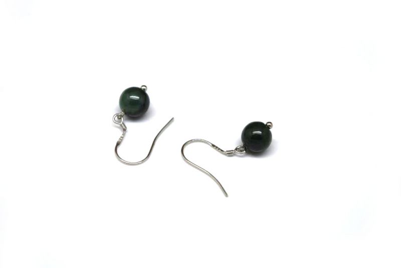 Jade Earrings - Green round bead 0.75cm 4