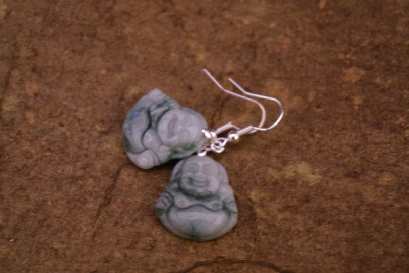Jade-Grün und Weiss Ohrringe Lachender Buddha 4