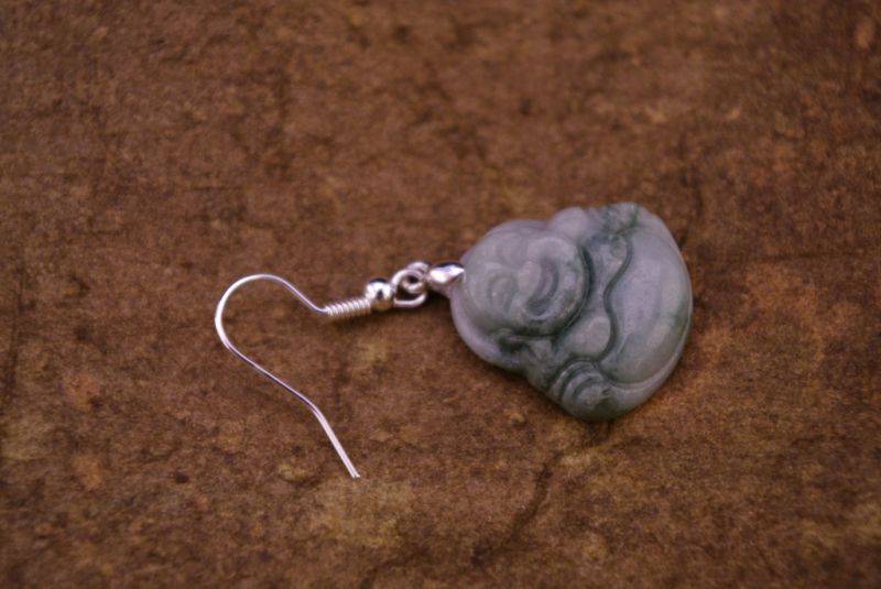 Jade-Grün und Weiss Ohrringe Lachender Buddha 5