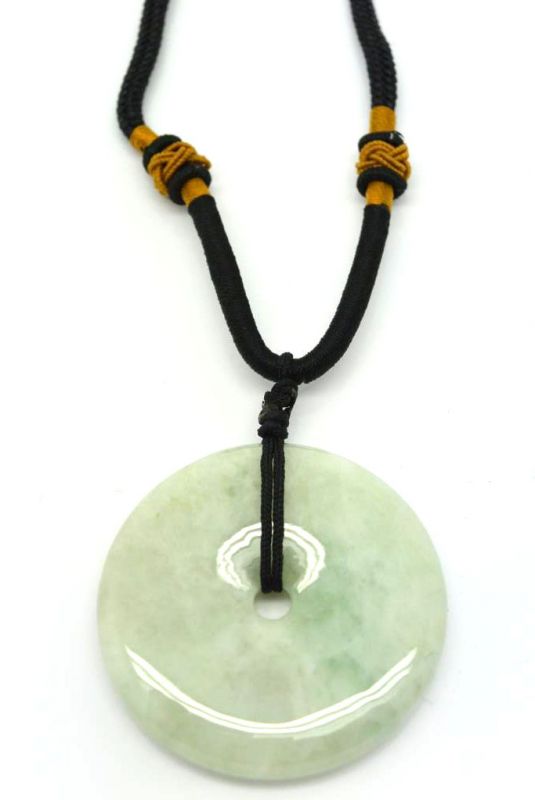Jade Necklace White Bi Disc with green reflection 2