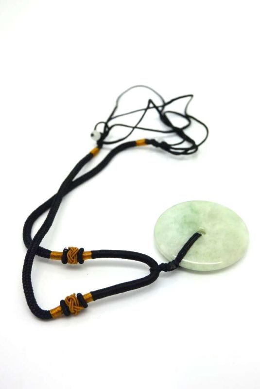 Jade Necklace White Bi Disc with green reflection 4