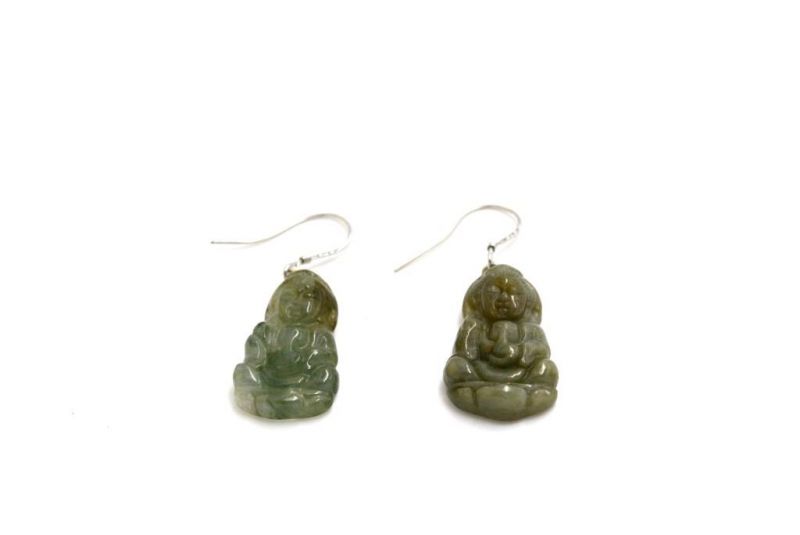 Jade Ohrringe Buddha - Dunkelgrün / Durchscheinend 2