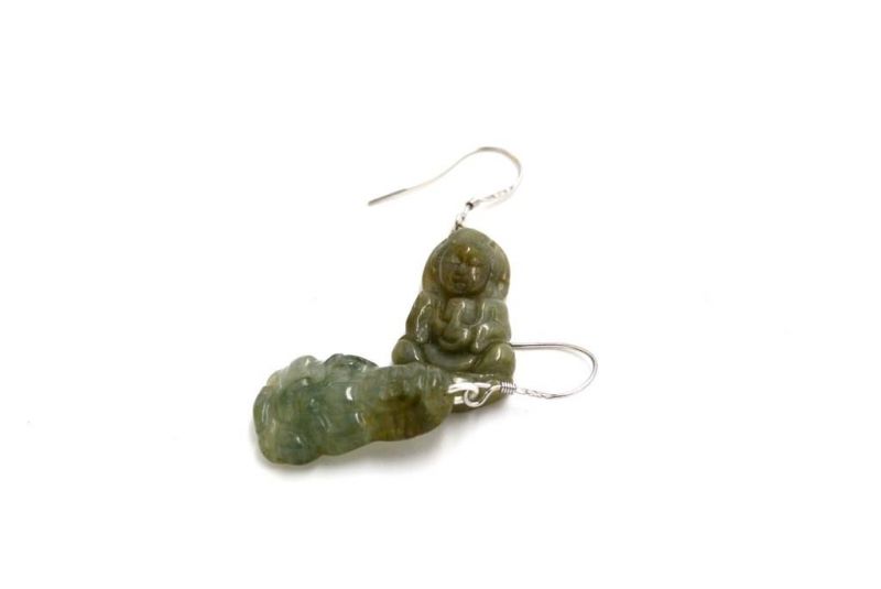 Jade Ohrringe Buddha - Dunkelgrün / Durchscheinend 3