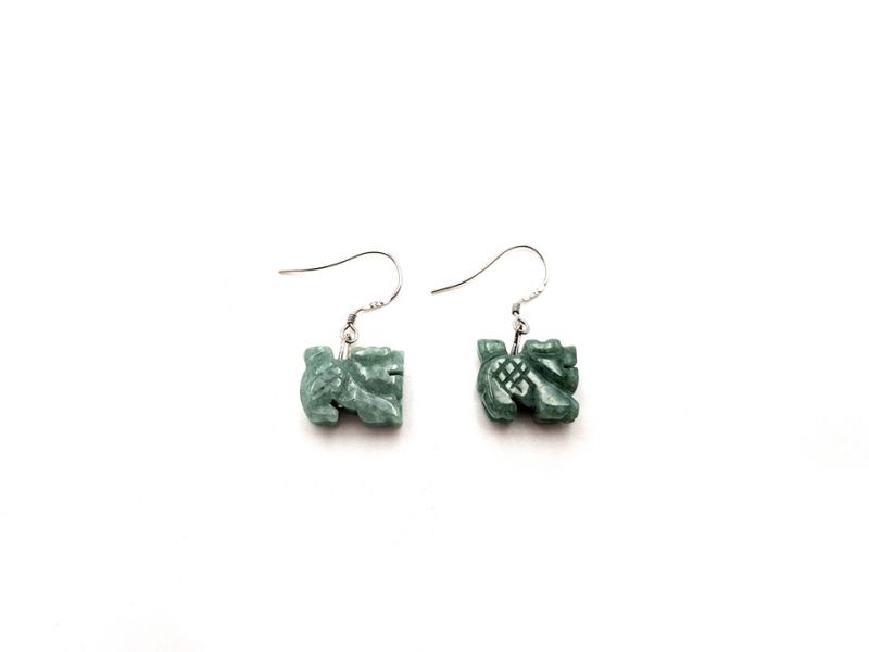 Jade Ohrringe - Wächterlöwe - Imperial Green 2