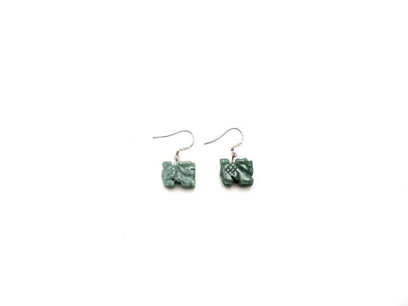 Jade Ohrringe - Wächterlöwe - Imperial Green 3
