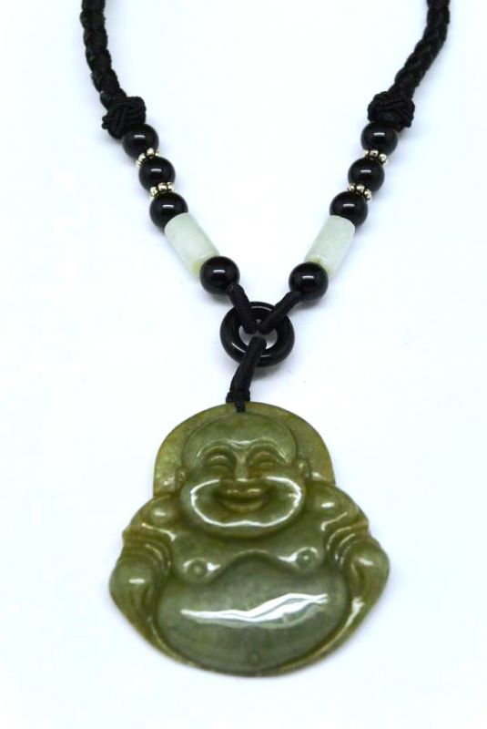 Jade Pendant Happy Buddha Dark Green 1