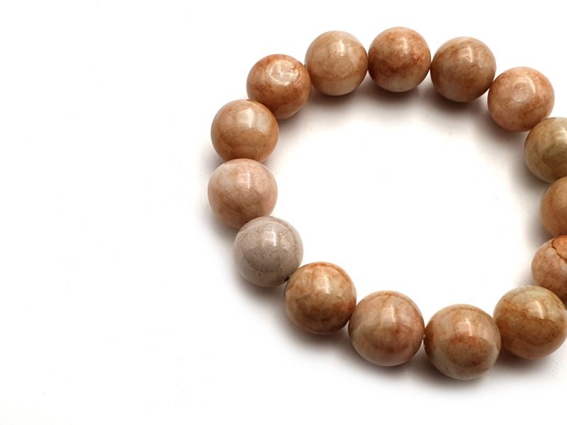 Jade Perlenarmbänder - 14mm Jade Perlen - Orange / Hellbraun 2