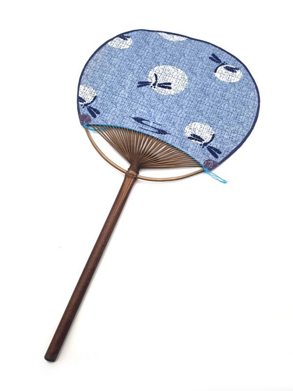 Japanese fan - Uchiwa - Wood and Fabric - Blue - Dragonflies 3
