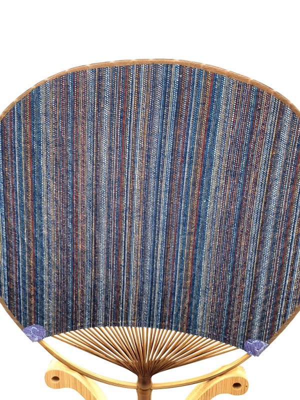 Japanese fan - Uchiwa - Wood and Fabric - Blue striped 2