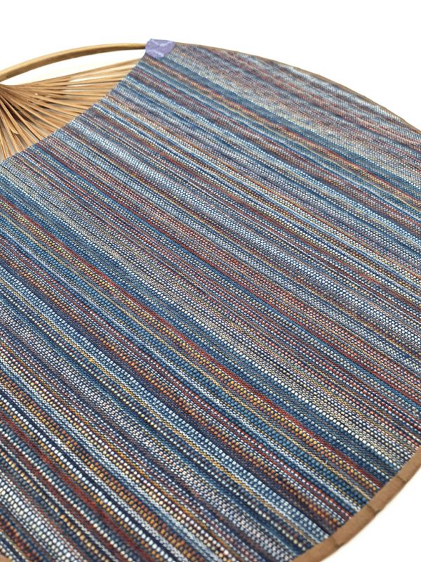 Japanese fan - Uchiwa - Wood and Fabric - Blue striped 4