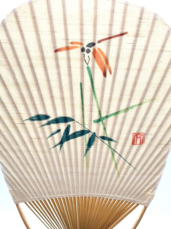 Japanese Hand Fan - Uchiwa - Wood and Paper - Dragonfly on bamboo 2