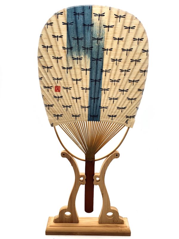 Japanese Hand Fan - Uchiwa - Wood and Paper - dragonfly patterns japan 1