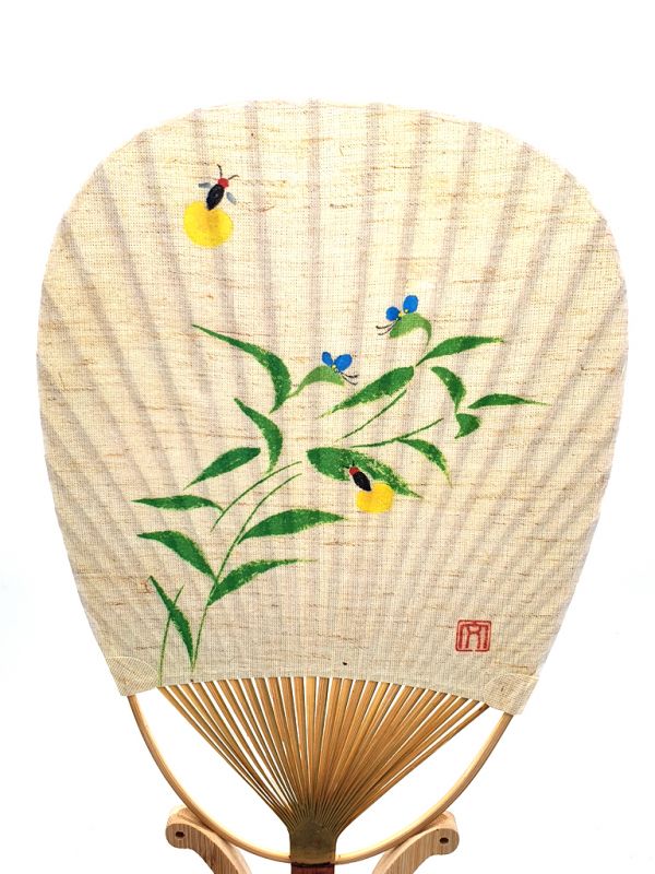 Japanese Hand Fan - Uchiwa - Wood and Paper - Insects and bamboo 2