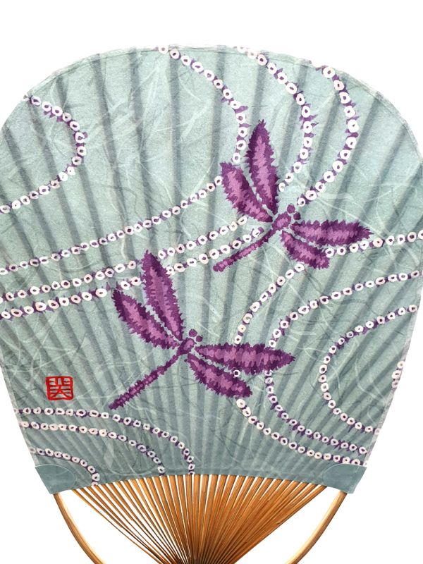 Japanese Hand Fan - Uchiwa - Wood and Paper - The two dragonflies 2