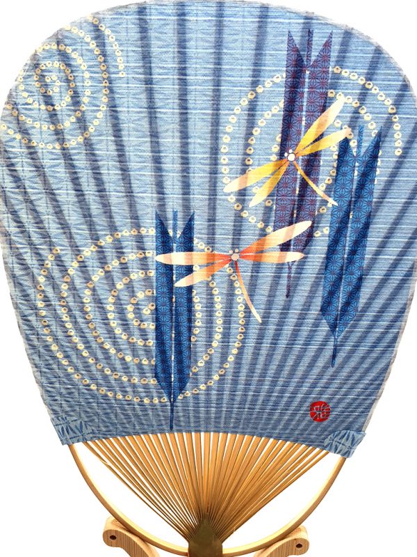 Japanischer Fan - Uchiwa - Holz und Papier - Libellen auf dem Wasser 2