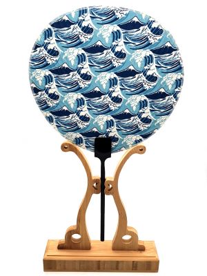 Japanischer Fan - Uchiwa - Holz und Stoff - Die große Welle vor Kanagawa