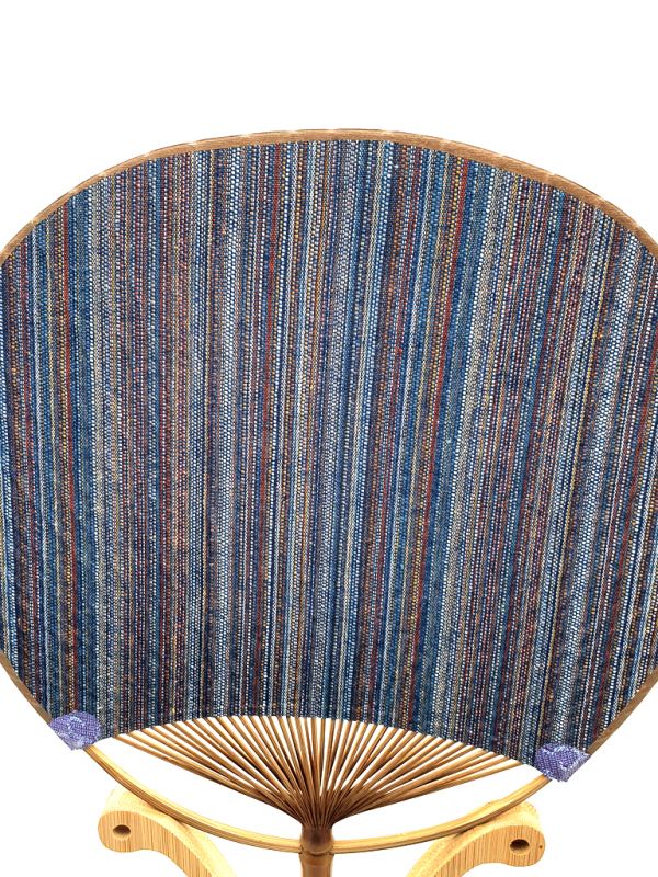 Japanischer Fan - Uchiwa - Holz und Stoff - Blau gestreift 2