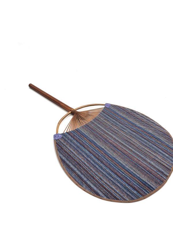 Japanischer Fan - Uchiwa - Holz und Stoff - Blau gestreift 3