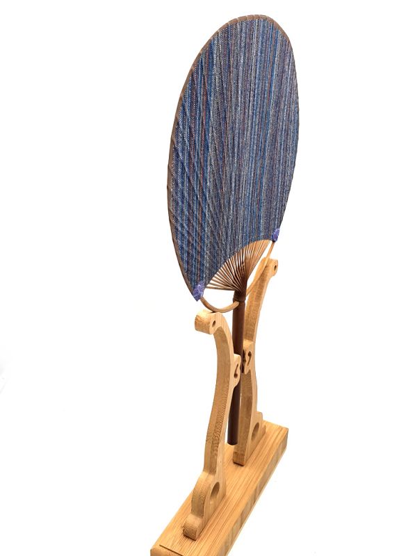 Japanischer Fan - Uchiwa - Holz und Stoff - Blau gestreift 5