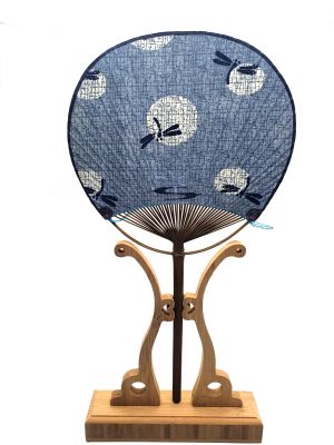 Japanischer Fan - Uchiwa - Holz und Stoff - Blau - Libellen