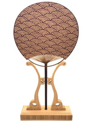 Japanischer Fan - Uchiwa - Holz und Stoff - traditionelles Seigaiha-Muster