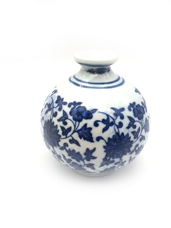 jarron pequeño de porcelana china - Blanco y Azul - Flor 3 1