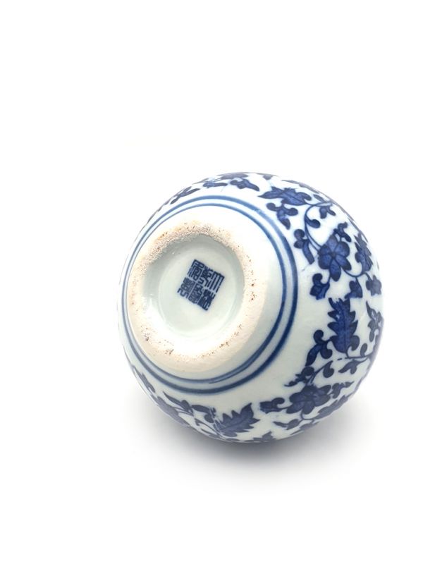 jarron pequeño de porcelana china - Blanco y Azul - Flor 3 2