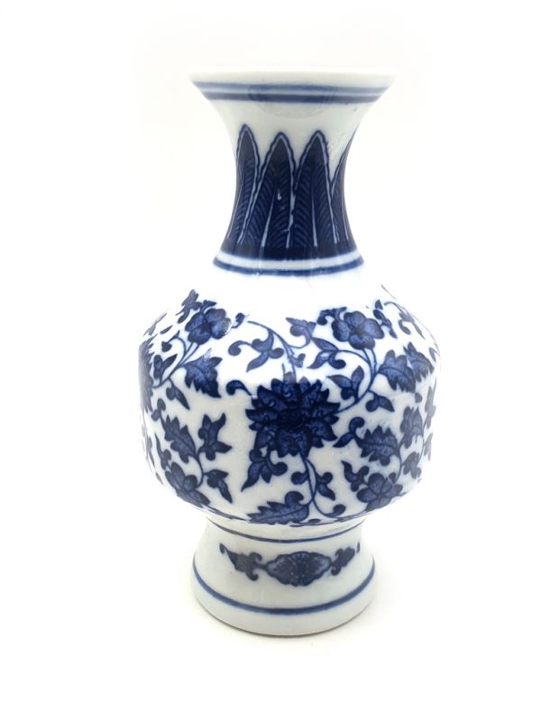 jarron pequeño de porcelana china - Blanco y Azul - Flor 4 1