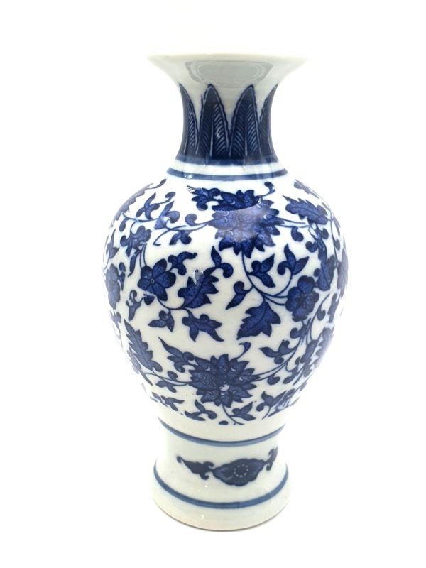 jarron pequeño de porcelana china - Blanco y Azul - Flor 5 1
