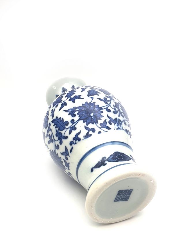 jarron pequeño de porcelana china - Blanco y Azul - Flor 5 2